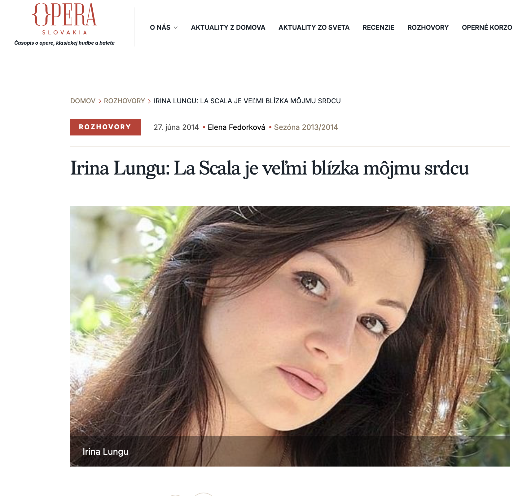 Opera Slovakia -Irina Lungu: La Scala je veľmi blízka môjmu srdcu