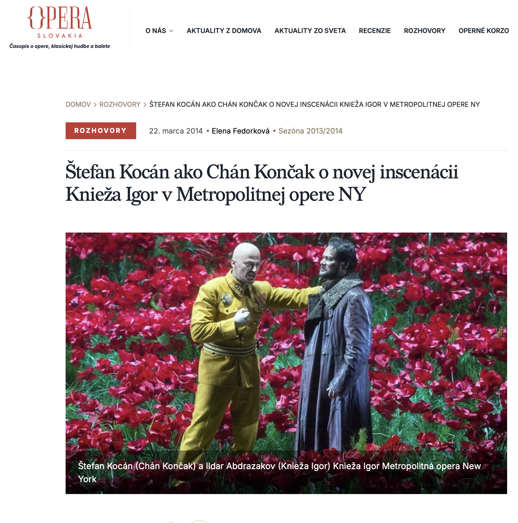 Opera Slovakia -Štefan Kocán ako Chán Končak o novej inscenácii Knieža Igor v Metropolitnej opere NY