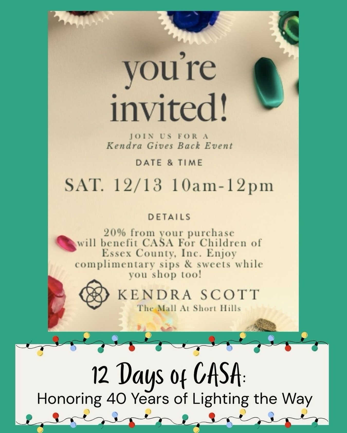 Day 9 of 12 Shine Bright for CASA &mdash; Kendra Scott Gives Back

On Day 9 of our 12-day celebration, we&rsquo;re excited to share a partnership that sparkles as much as the season itself!

This Saturday, 12/13 from 10am&ndash;12pm, Kendra Scott at 