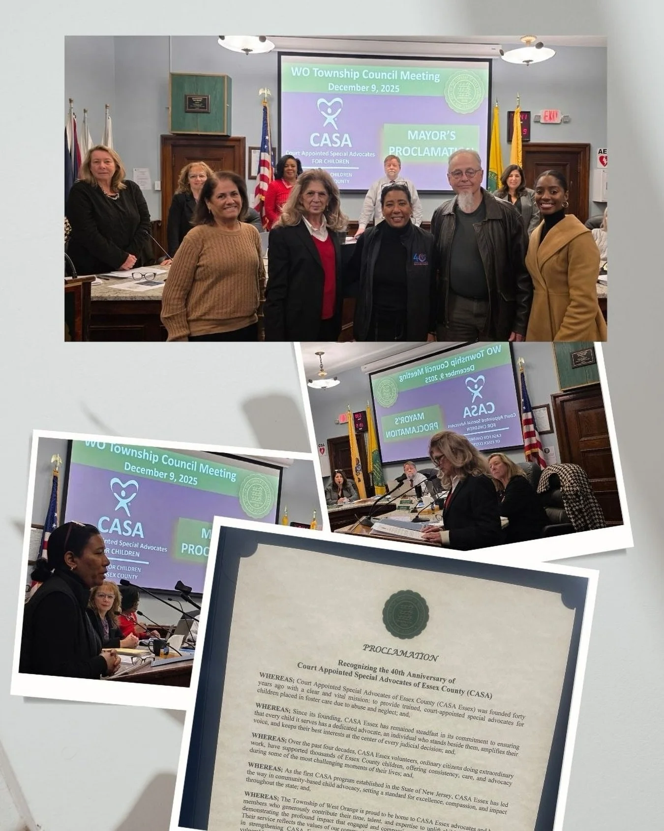We are honored to receive an official proclamation from the Township of West Orange recognizing CASA Essex and our 40 years of advocacy for children in foster care.

Thank you to Mayor Susan McCartney,  the Town Council, and the West Orange community