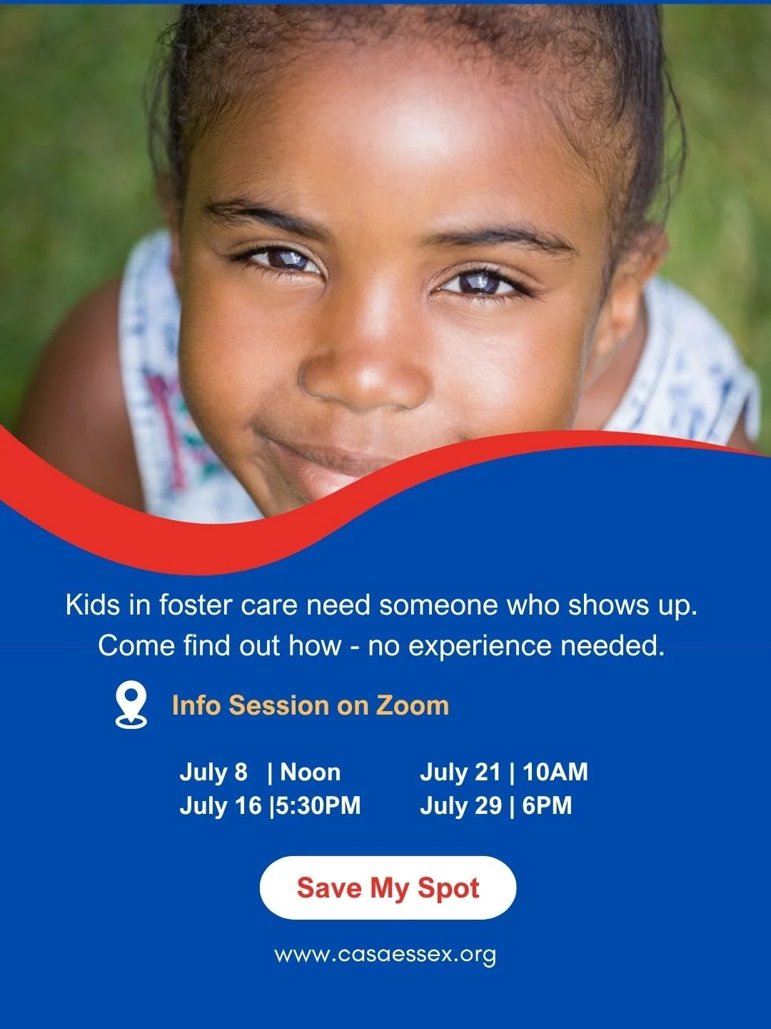 July information sessions are here! If you or someone you know is interested in learning more about CASA Essex, join us on one of our five sessions this upcoming month.

We have sessions on June 5th, 9th, 17th, 25th, and the 30th. See you there!

#CA