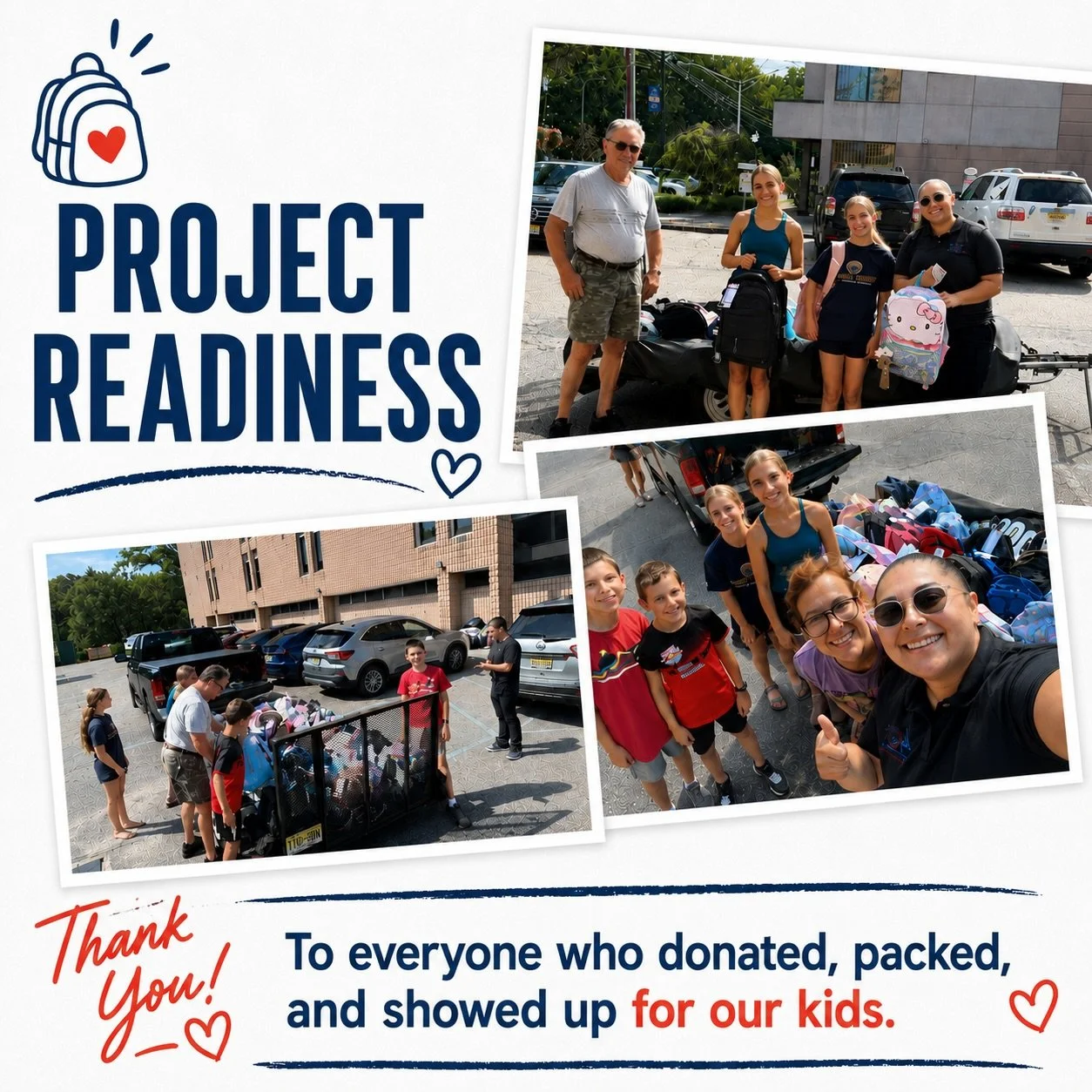 Project Readiness = Community in Action!

Our Back-to-School partnership with @Projectreadinessnj came together for a 5th year because so many people chose to show up for our kids. From donating backpacks and supplies to packing, collecting, deliveri