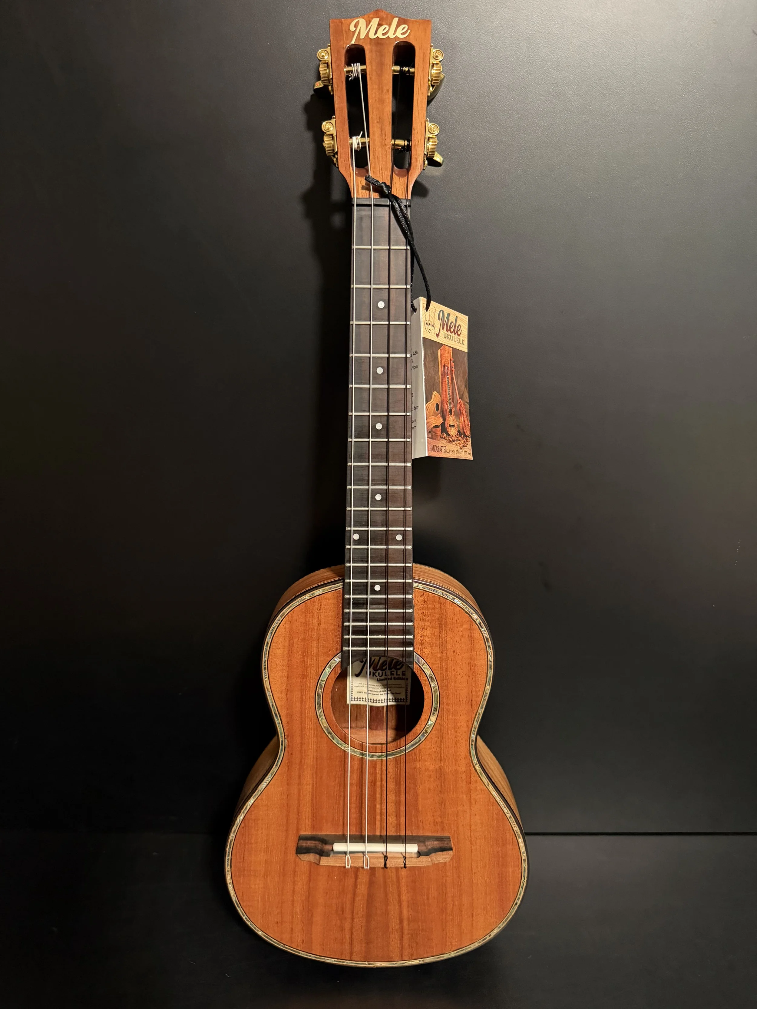 Mele Deluxe Koa Tenor Ukulele with Custom Slotted Peg Head and Abalone Shell Inlay