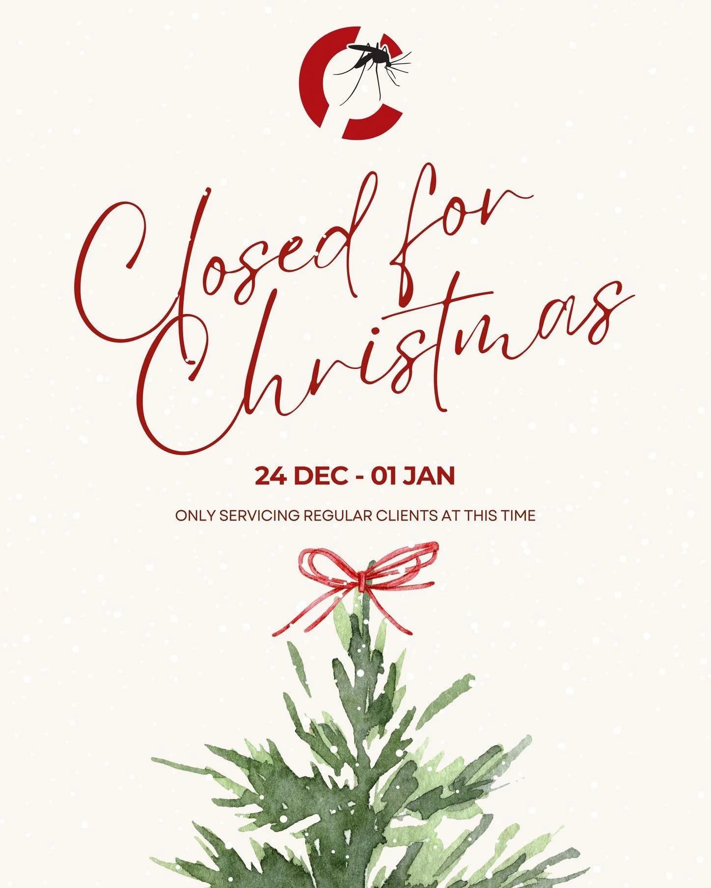 🎄 We're taking a break for the Christmas holidays! Our team will be spending time with their families and recharging for the new year. 

We'll be back in action ready to keep your homes and businesses pest free.
