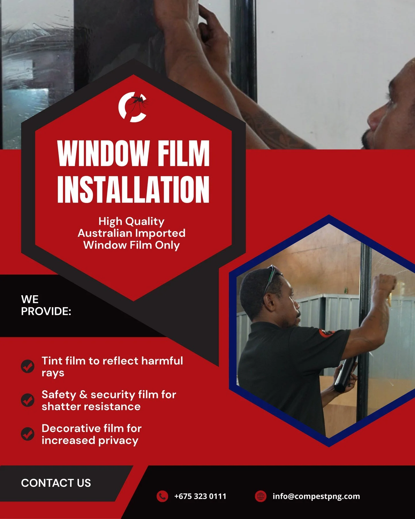 You know us for keeping pests out, but here's something you might not know&mdash;we also install window film.

Whether it's your home, office, or vehicle, our team can help you reduce heat, block UV rays, and lower your energy costs. It's the same re