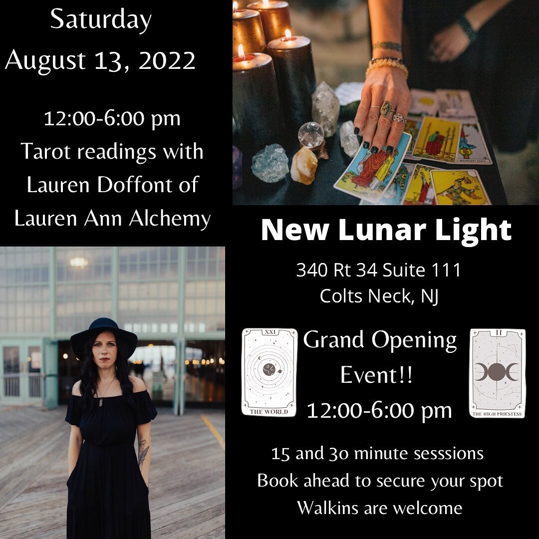 ✨I am so very excited to announce that I will be doing readings at the GRAND OPENING weekend of @newlunarlight brick and mortar location in Colts Neck,NJ!
I&rsquo;ll be there all day August 13, 2022
From 12:00-6:00 pm✨

✨Book ahead of time to secure 