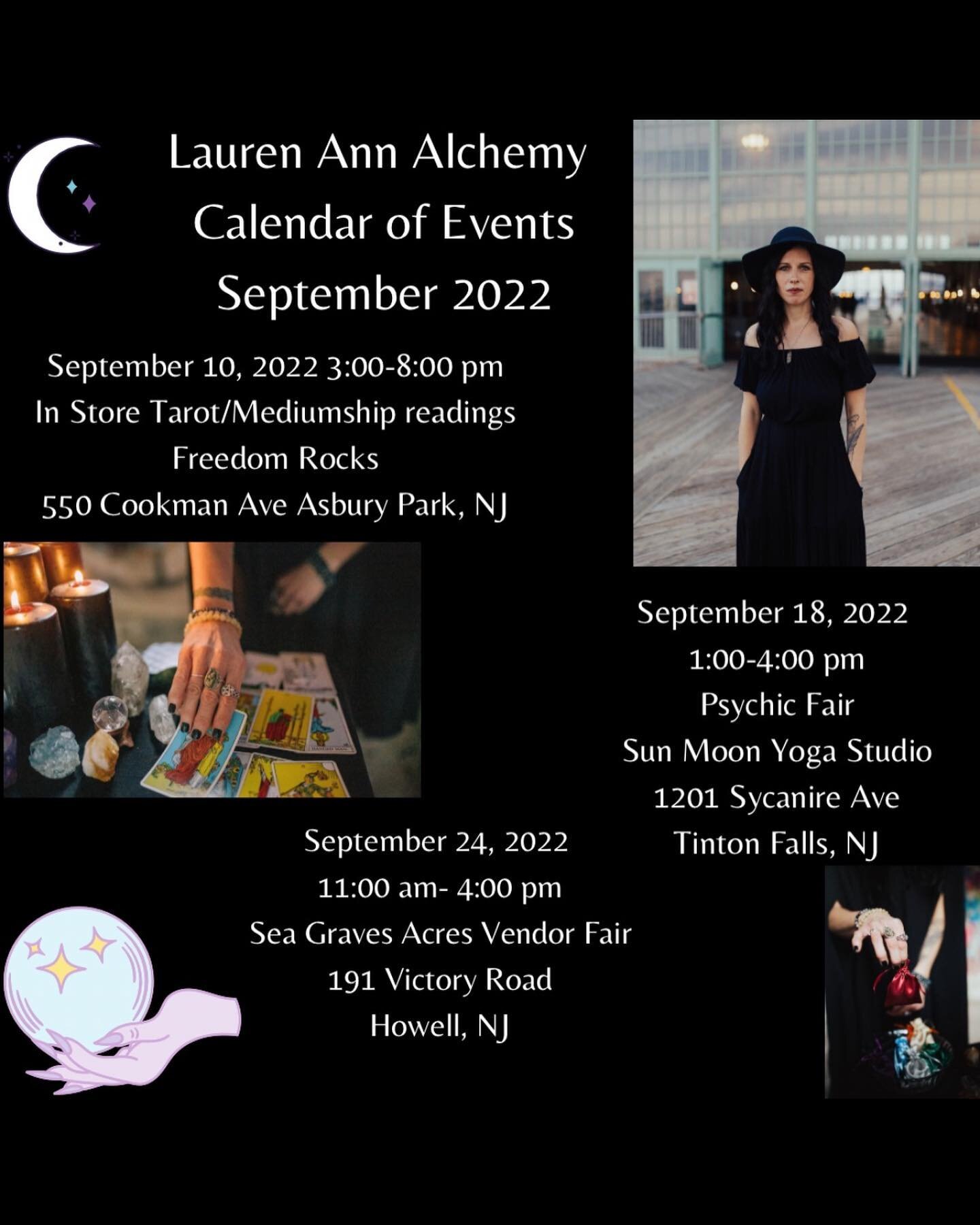 🍂Hello September 🍂

🍁Come on out and see your favorite sea witch of Asbury Park at one of my many events lined up for the beginning of the best time of year!🍁

🌞 I had such a BEAUTIFUL summer meeting you all, spending time with old friends and v