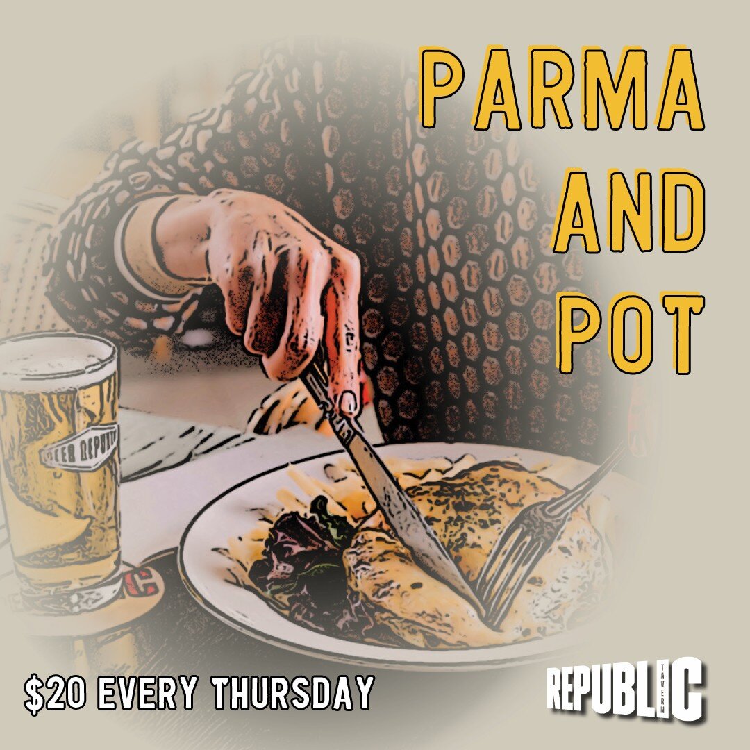 Pot &amp; Parma
It's back by popular demand! Parma and a pot of @beerrepublicbrewery beer for just $20. Beer not you cup of tea? Switch it up with a glass of house wine or soft drink. Every Thursday from 5pm 👏