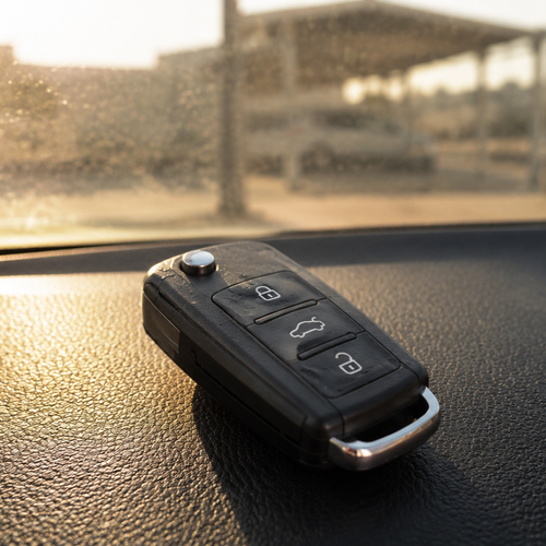 person holding car key fob in direct sunlight