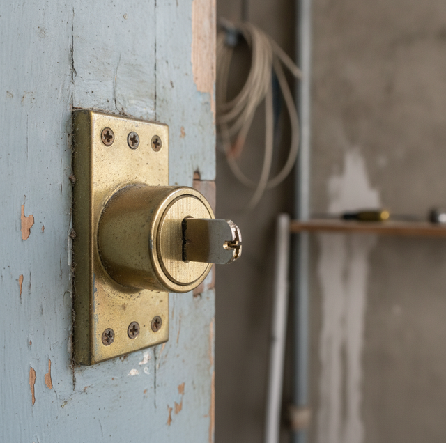 a snapped key half stuck in a lock keyway