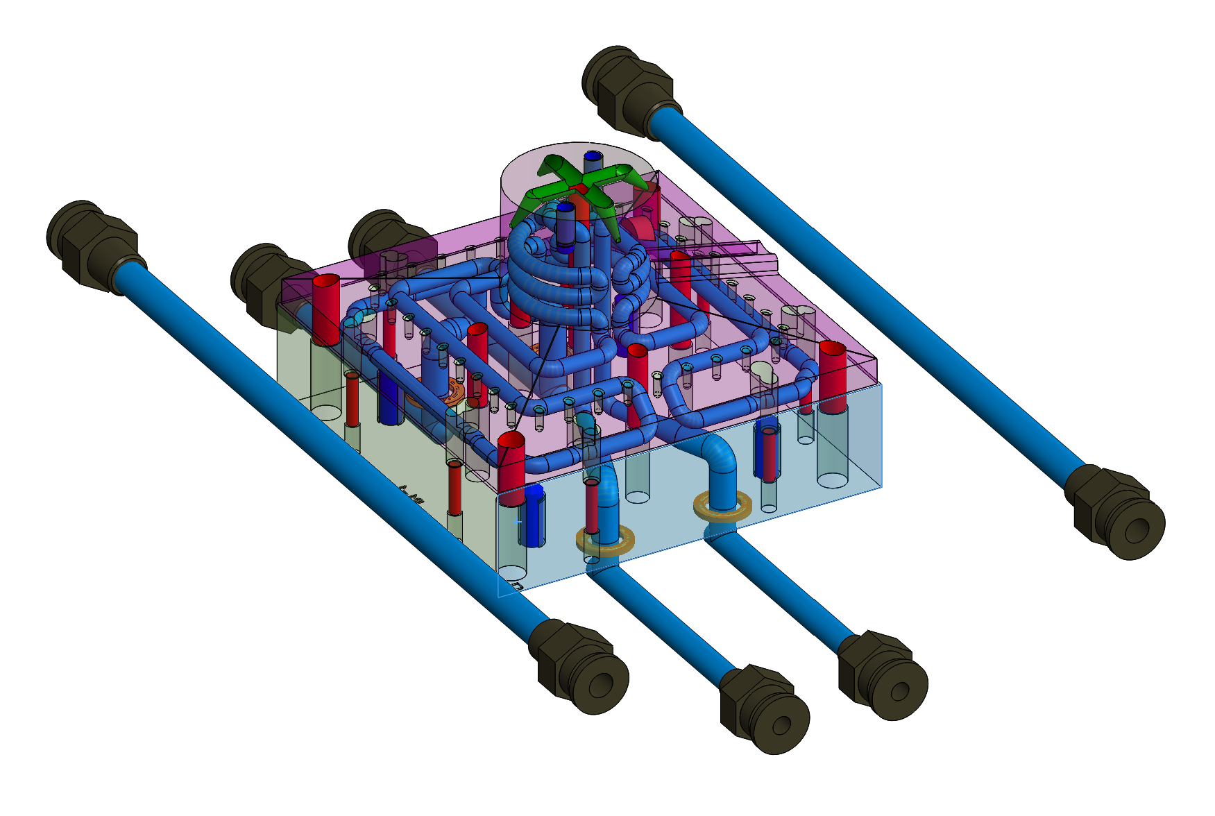View of insert and surrounding cooling lines