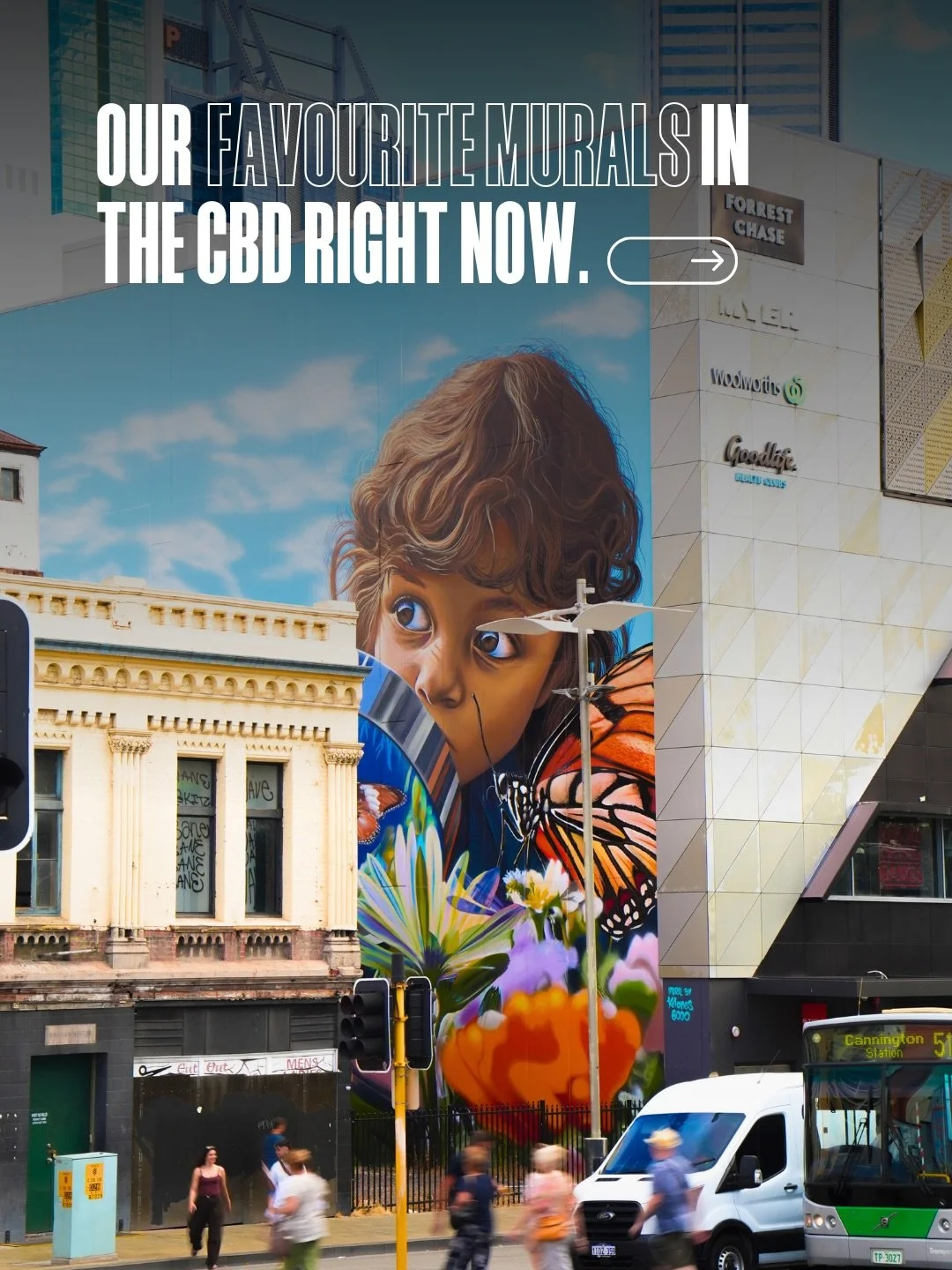 Our CBD rewards those who take a moment to look around 🎨

These are a few of the murals we&rsquo;re loving around the CBD right now. Each one adds a little personality, creativity and surprise to the laneways, buildings and streets of Perth.

Take a