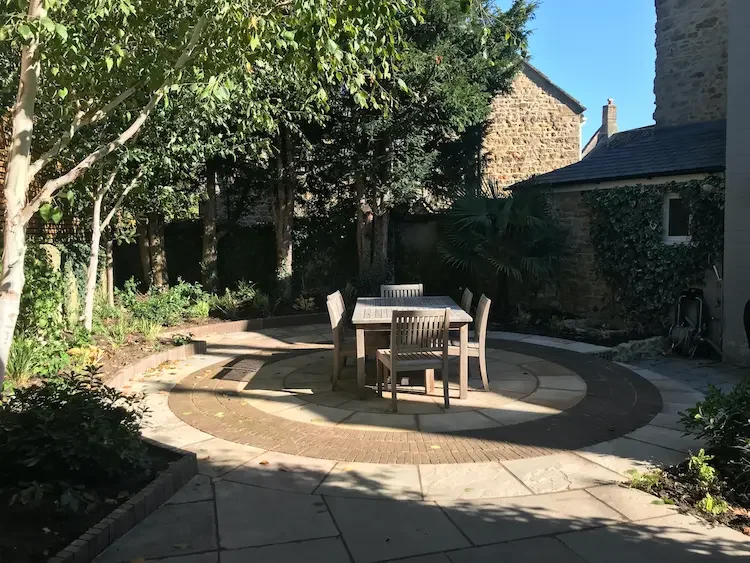 Circular terrace designed by Anna Sissons Garden Design