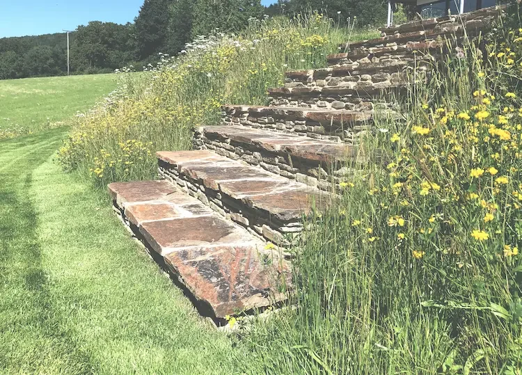 Anna Sissons garden design, informal wildflower planting seating area