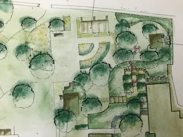 Hand drawn concept for family garden design by Anna Sissons