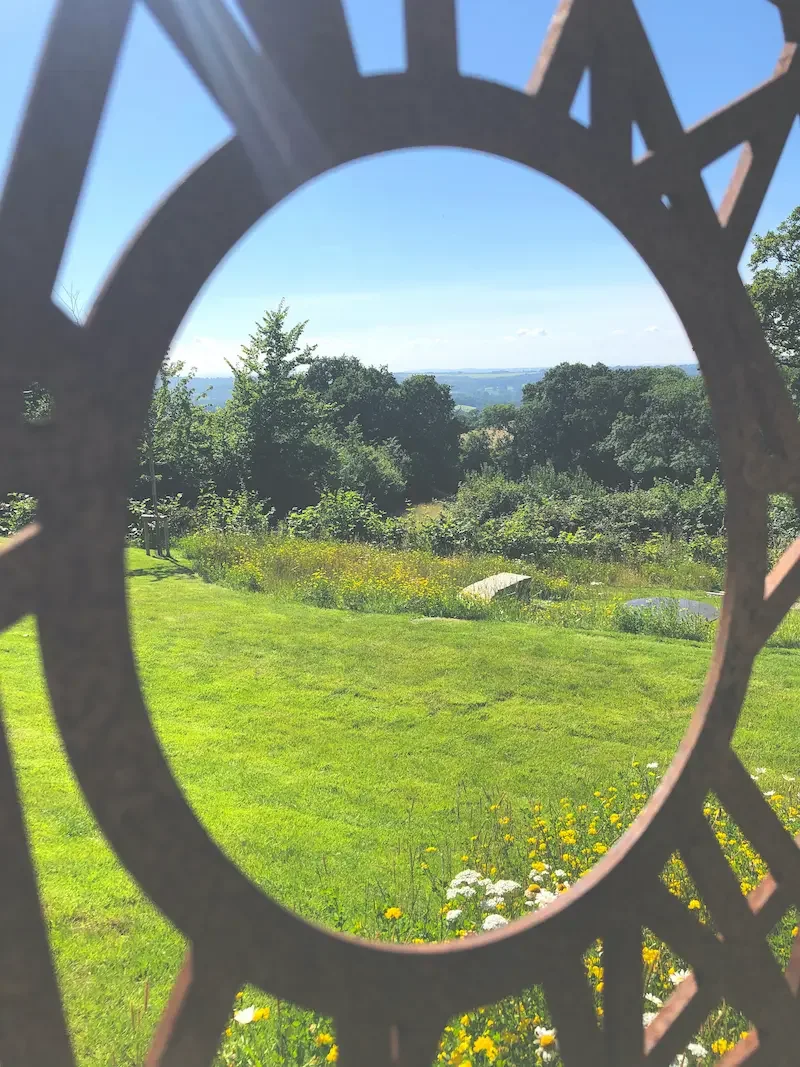 Devon modern home with sculpture and wildflower, designed by Anna Sissons Garden Design