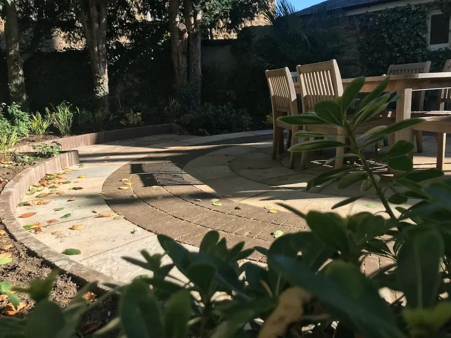 Circular terrace designed by Anna Sissons Garden Design