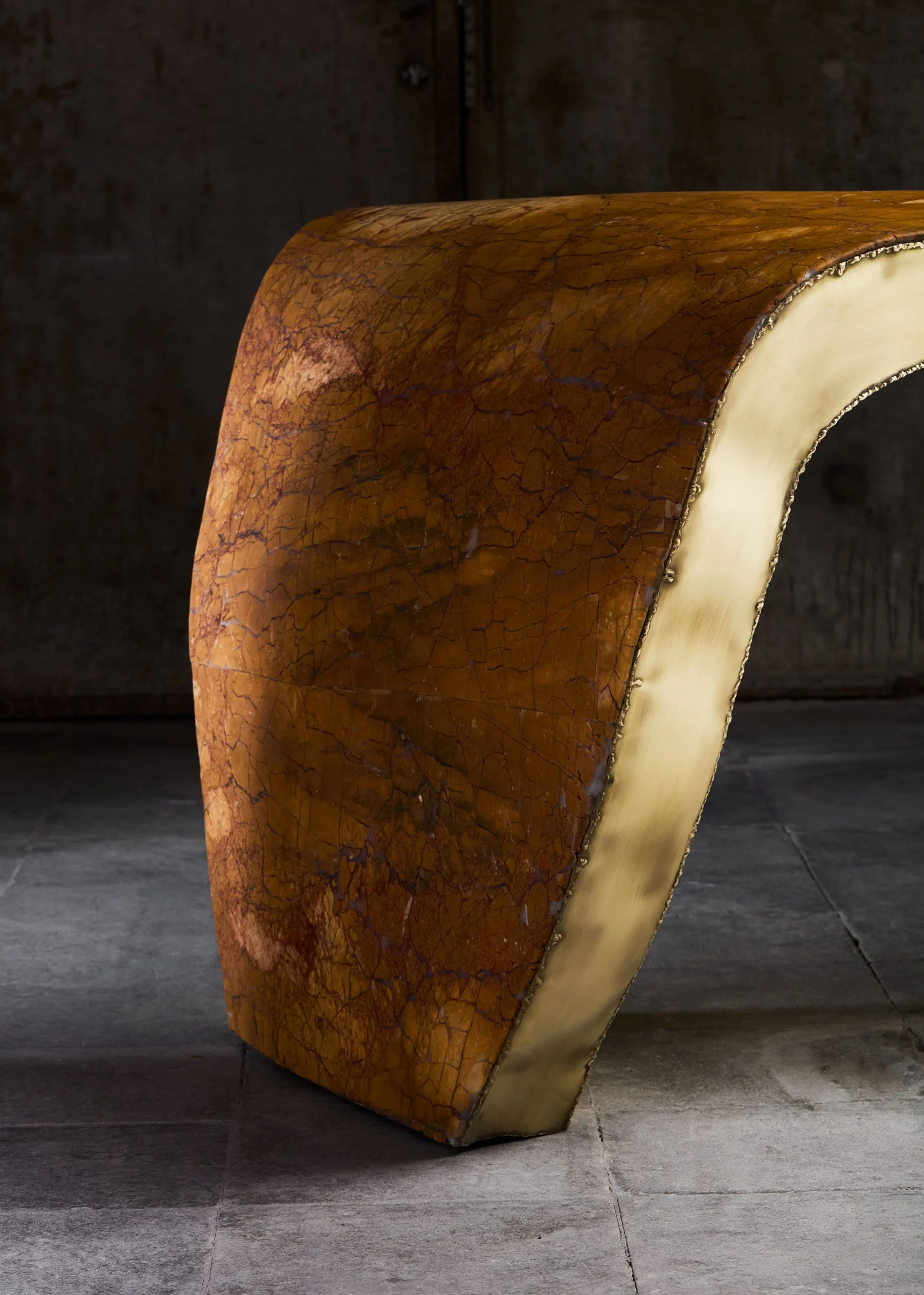 Pattern Cut Table Giallo Siena and Brass