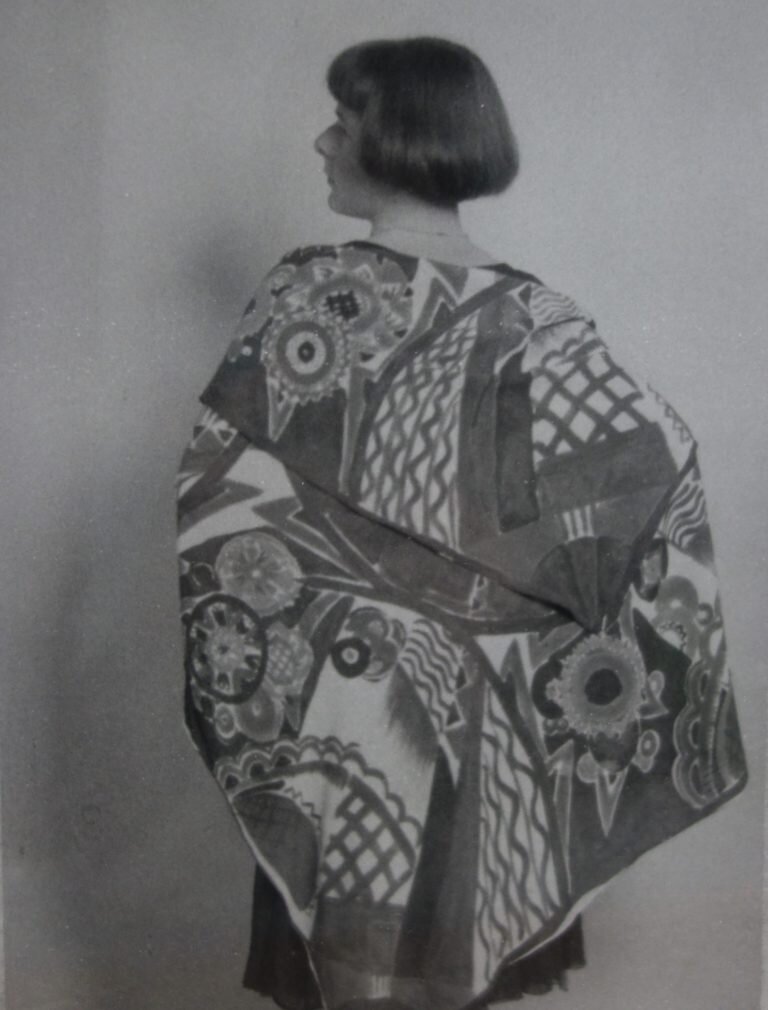 Joyce Clissold wearing a shawl of her own design, c. 1927.jpg