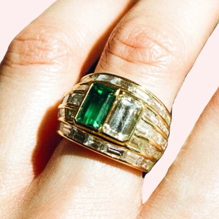 doubleyou emerald & diamond déco ring