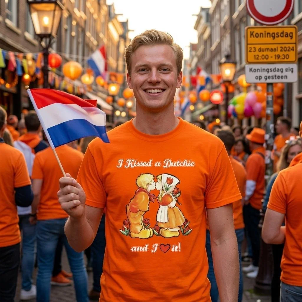 Dutch T-Shirt "I Kissed A Dutchie & I ♡ It" (Boy & Girl Kissing)