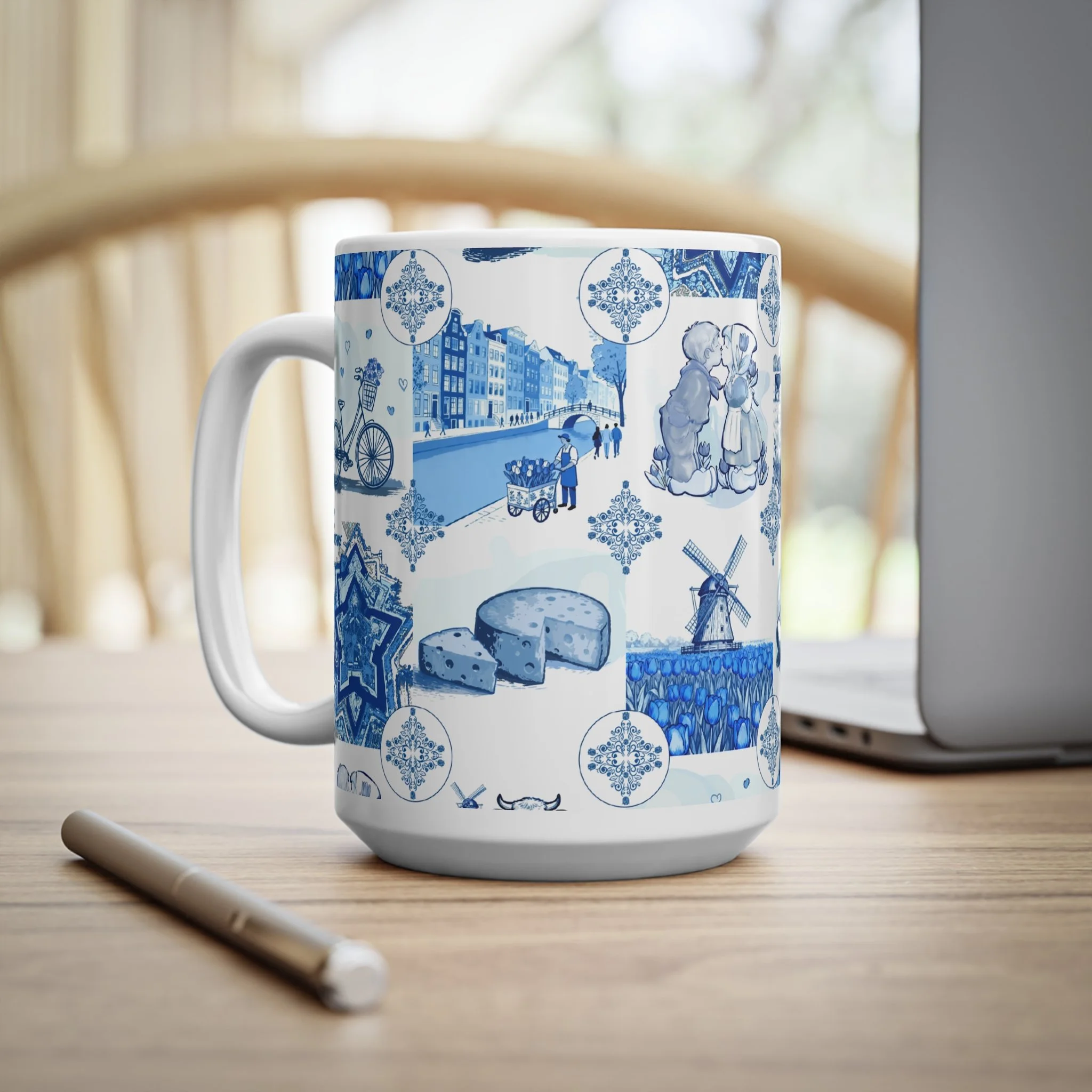Dutch Mug Netherlands Delft Blue Coffee Cup Amsterdam Canals Ceramic Tea Mug Dutch Icons Gift