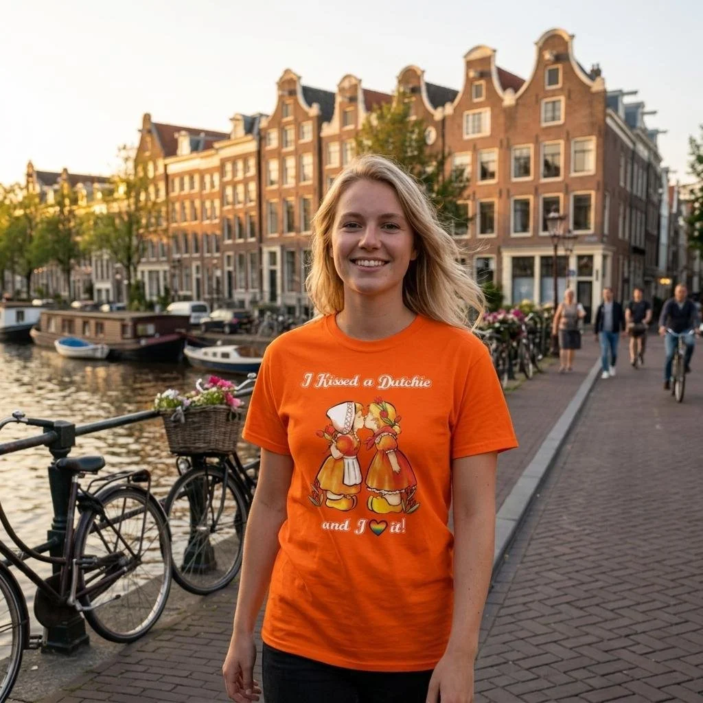 Dutch T-Shirt "I Kissed A Dutchie & I ♡ It" (Two Girls Kissing)
