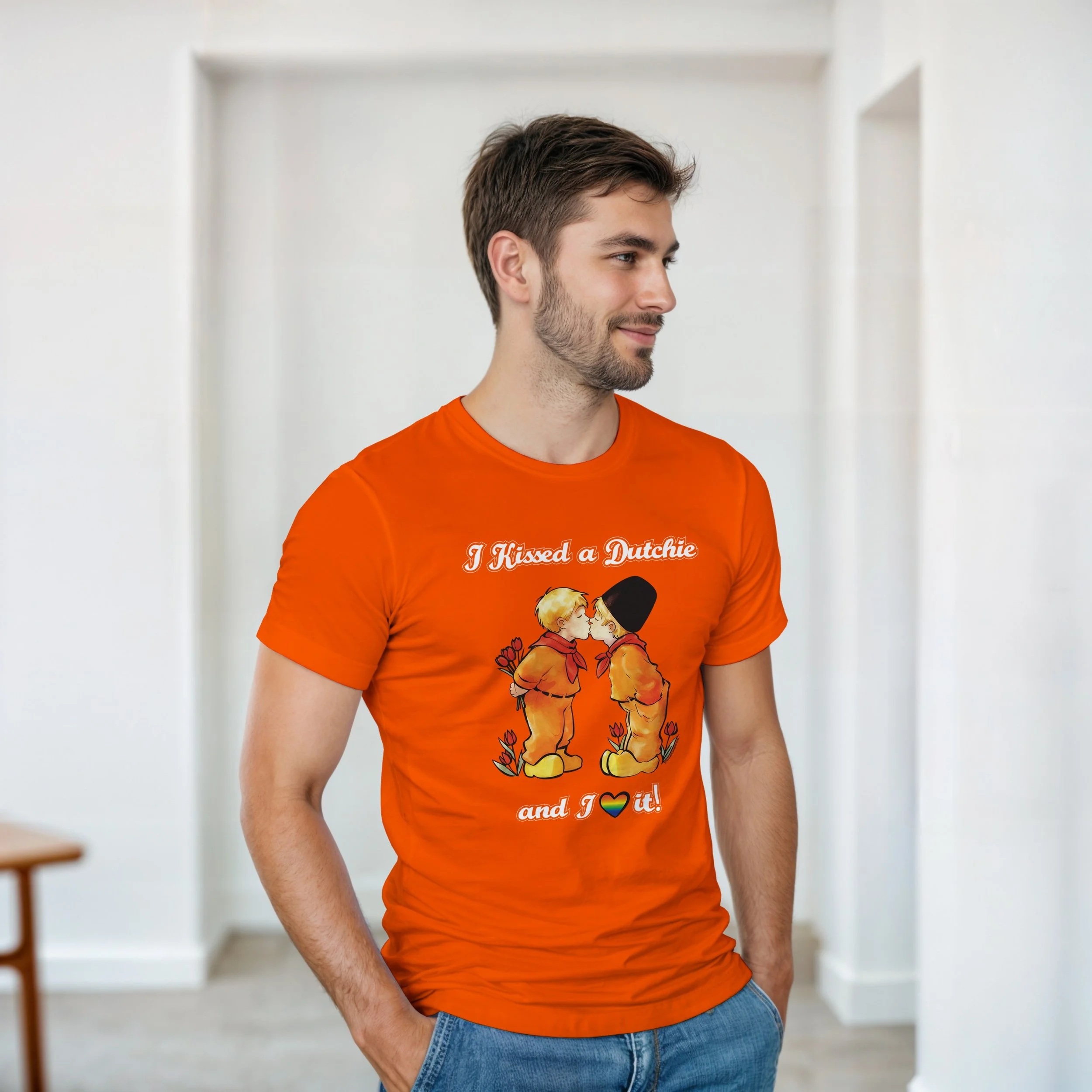 Dutch "I kissed a Dutchie and Loved It" T-Shirt (two boys kissing)