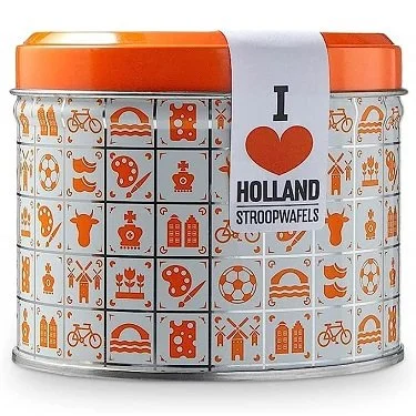 Dutch stroopwafels in a “I LOVE HOLLAND” tin