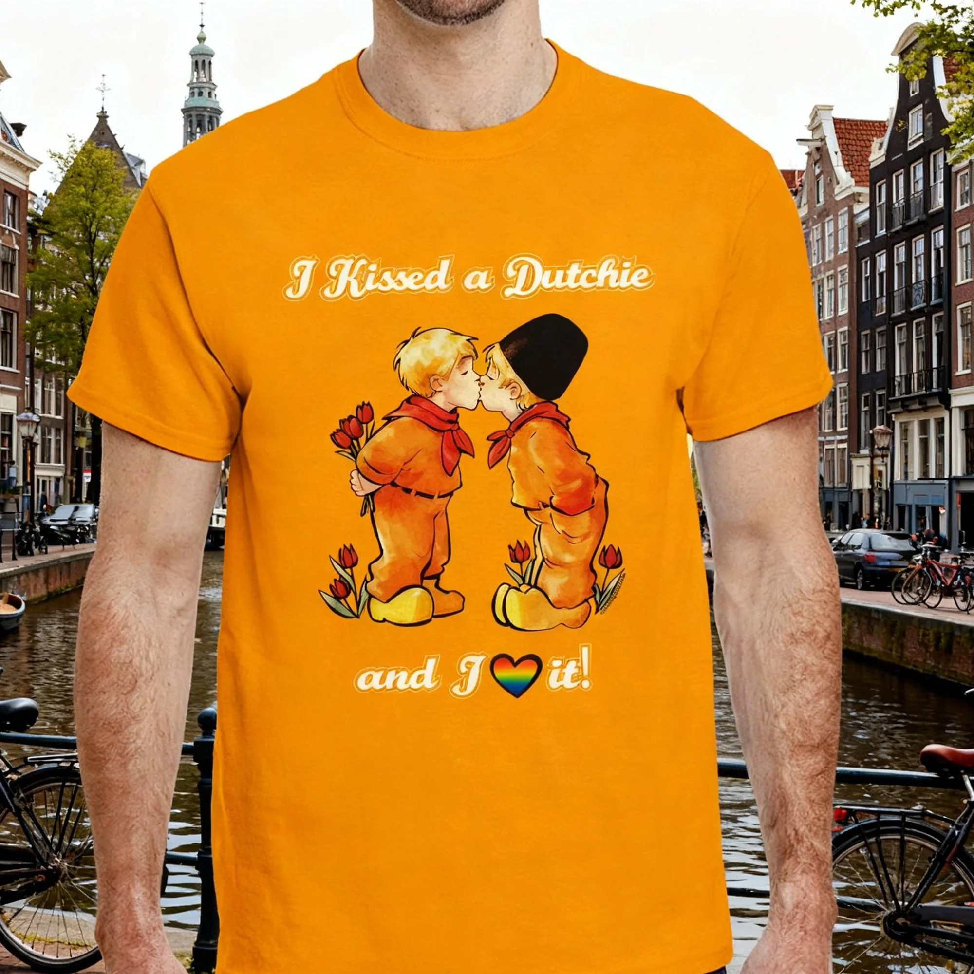 Dutch T-Shirt "I Kissed A Dutchie & I ♡ It" (Two Boys Kissing)