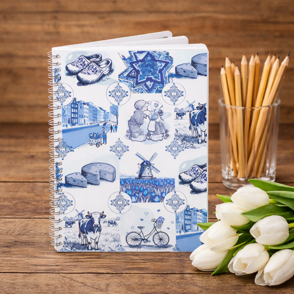 Dutch Wirebound Notebook  "Delft Blue Dutch Icons"