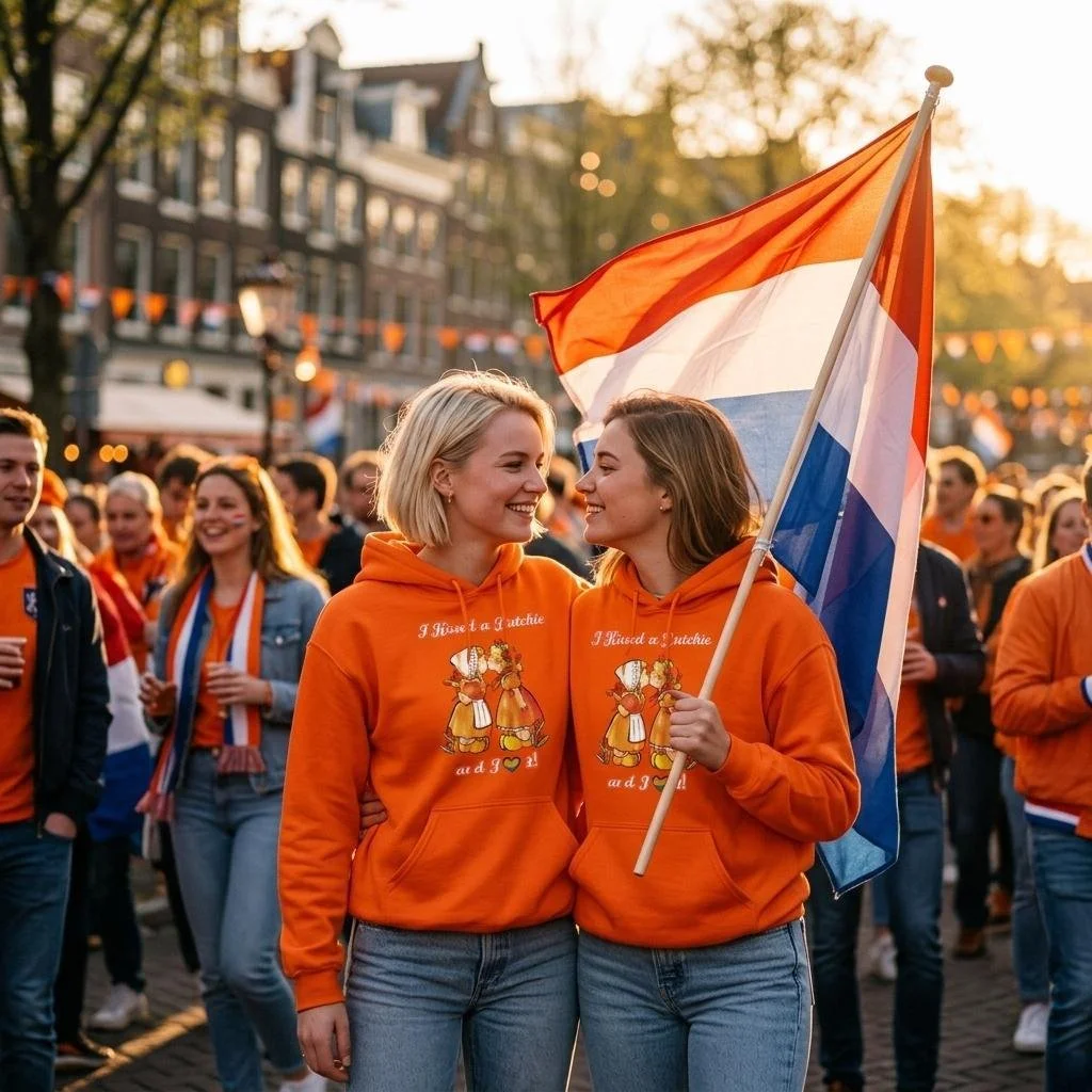 Dutch Hoodie "I Kissed A Dutchie & I ♡ It" (Two Girls Kissing)