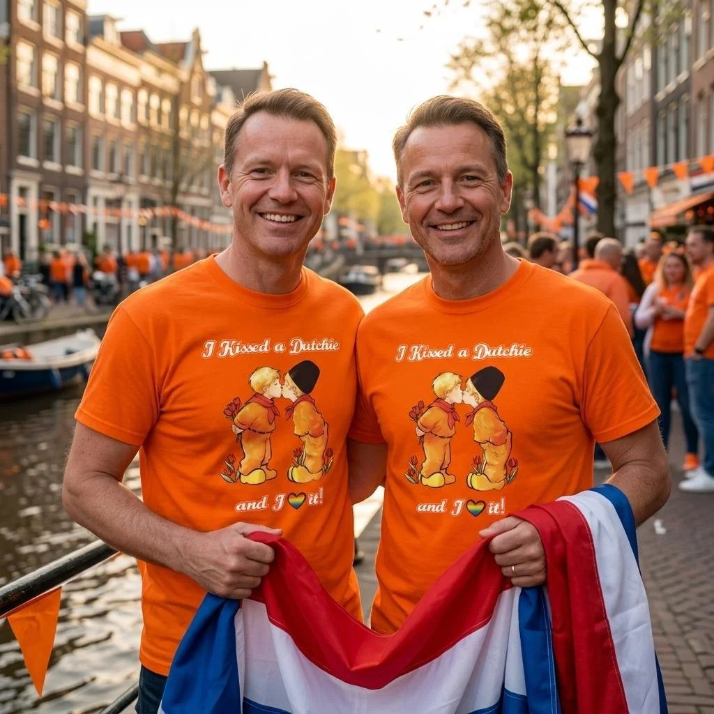Dutch T-Shirt "I Kissed A Dutchie & I ♡ It" (Two Boys Kissing)