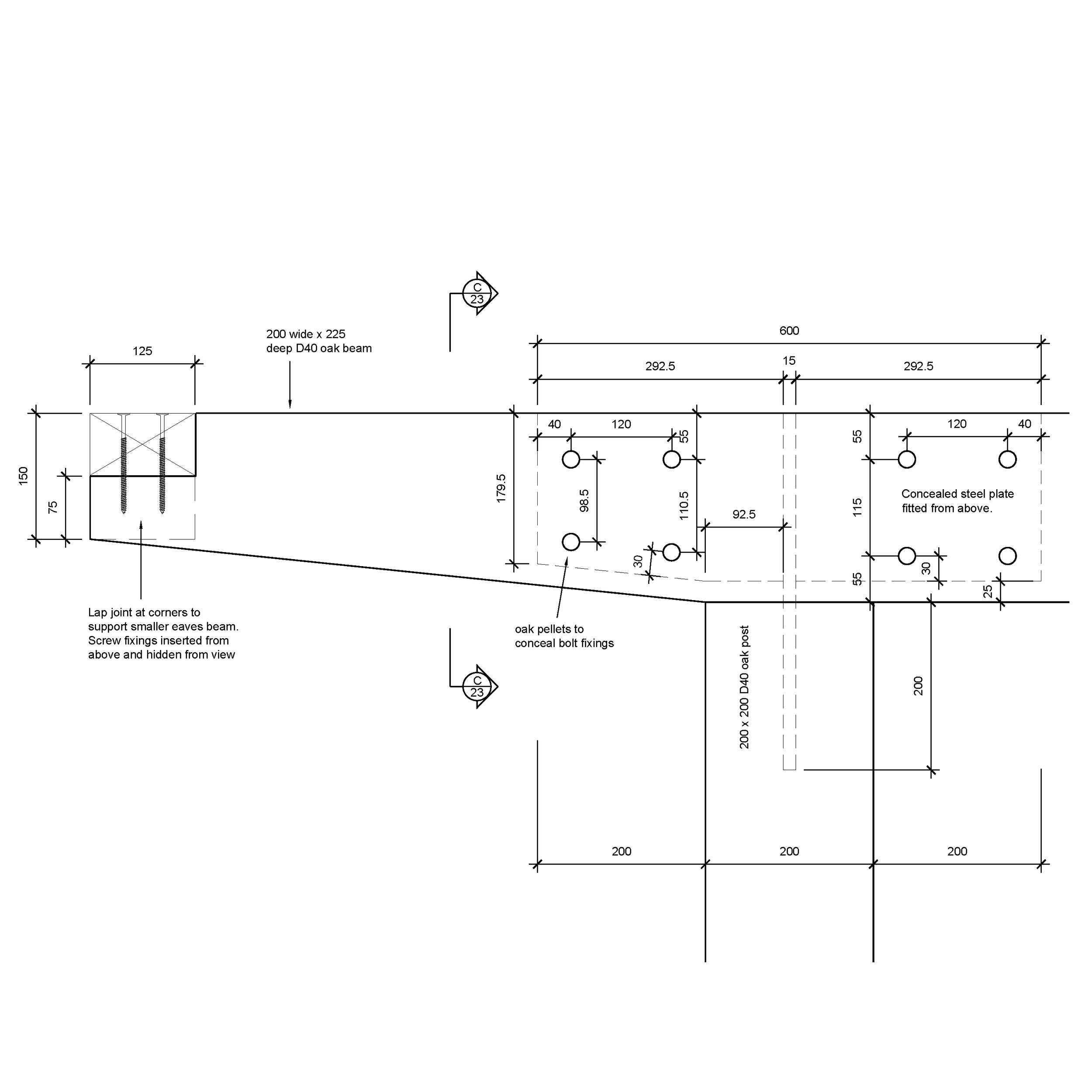 KD Design enlarged oak frame construction detail