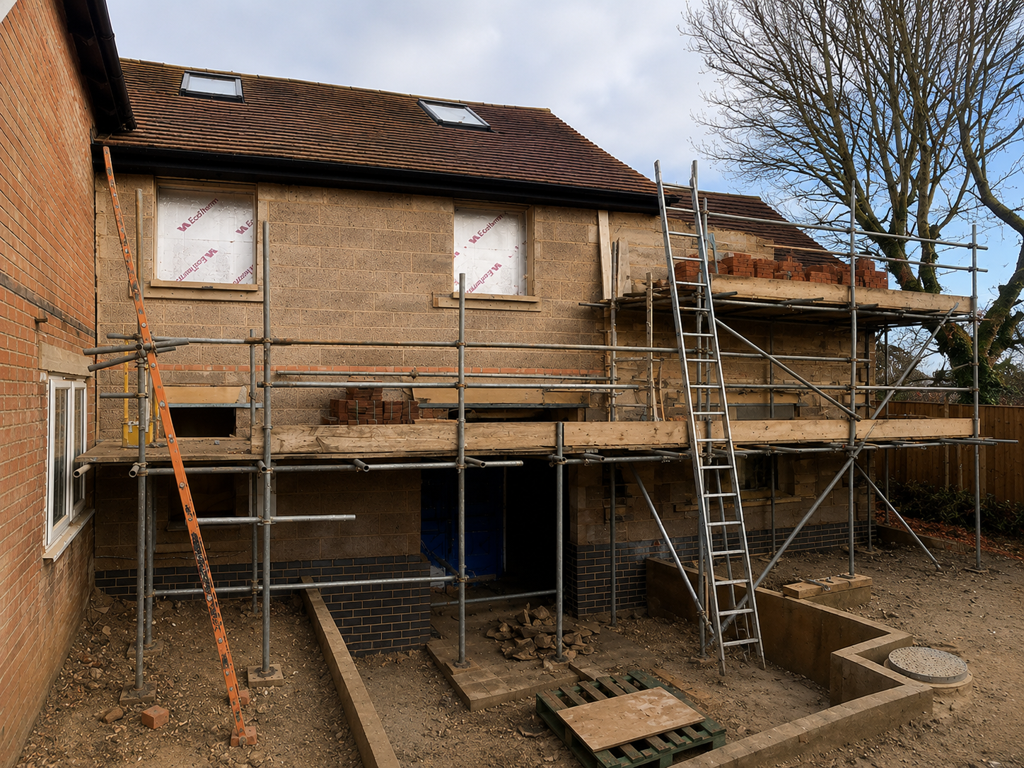 Two storey rear extension under construction