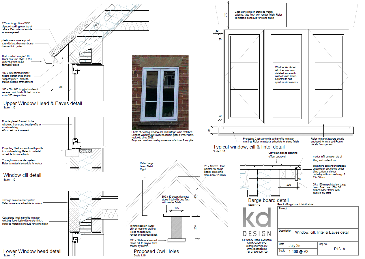 Detailed drawing showing window cill and head details for planning condition - KD Design