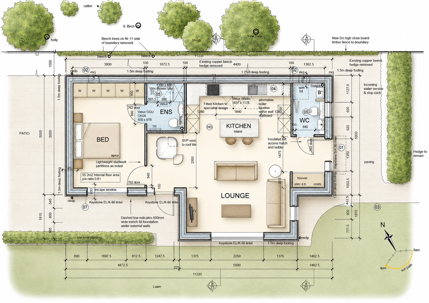 Floor plan showing one-bedroom accessible annex with open-plan kitchen and living accommodation.