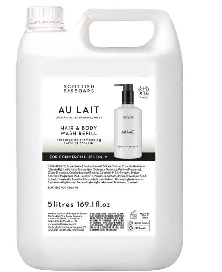 5 Ltr Au Lait Hair & Body Shampoo Scottish Fine Soaps With Pump