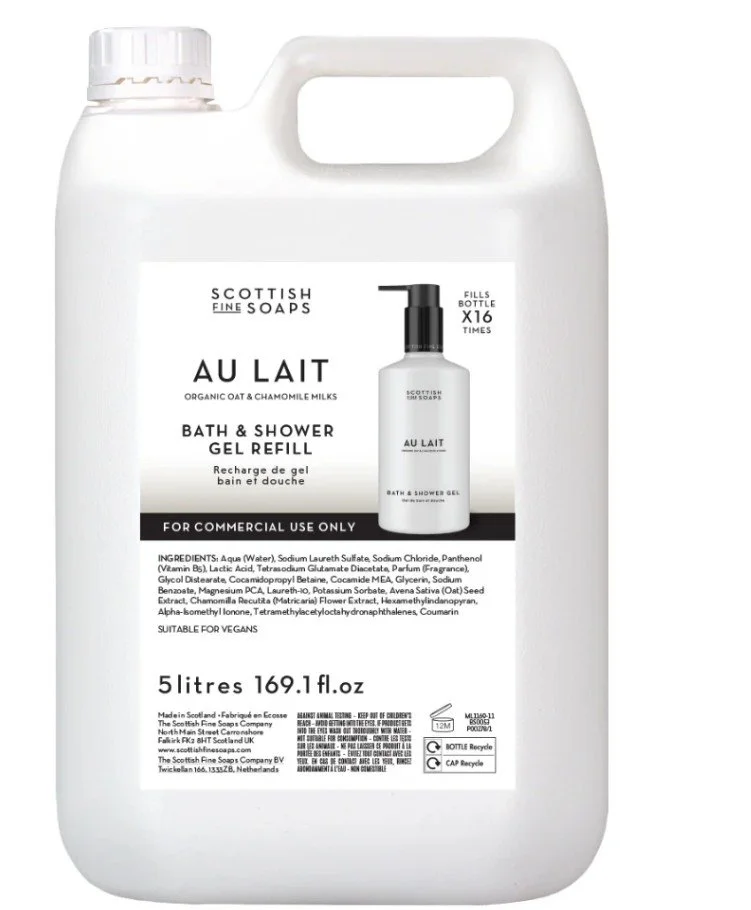 5 Ltr Au Lait Bath & Shower Gel Scottish Fine Soaps With Pump