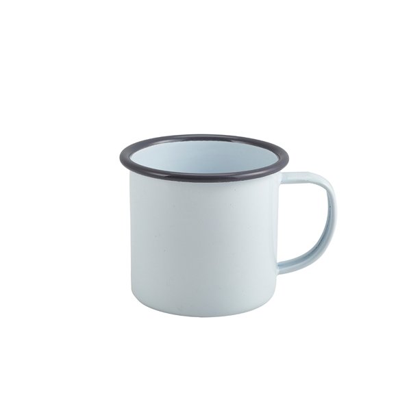 12.5oz ENAMEL MUG WHITE WITH GREY RIM