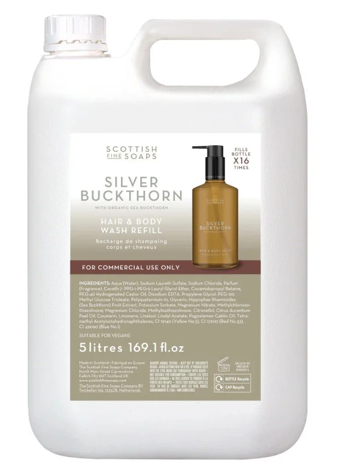 5 Ltr Silver Buckthorne Hair & Body Shampoo Scottish Fine Soaps With Pump