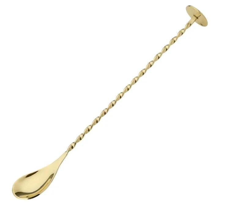 28cm GOLD TWISTED MIXING SPOON WITH DISC END