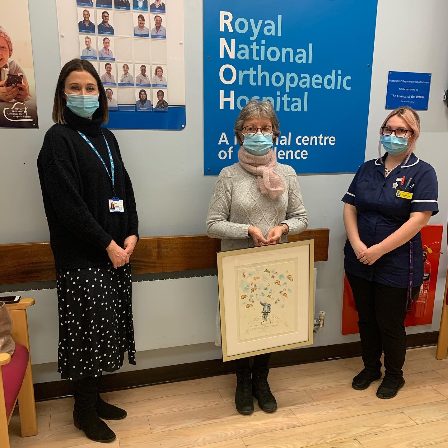 The amazingly talented and generous @jo_buonaguidi has donated the original Captain Sir Tom Moore painting to the @rnohnhs . The painting will hang proudly in the outpatients department. If you would like a print then please do get in touch by DM or 