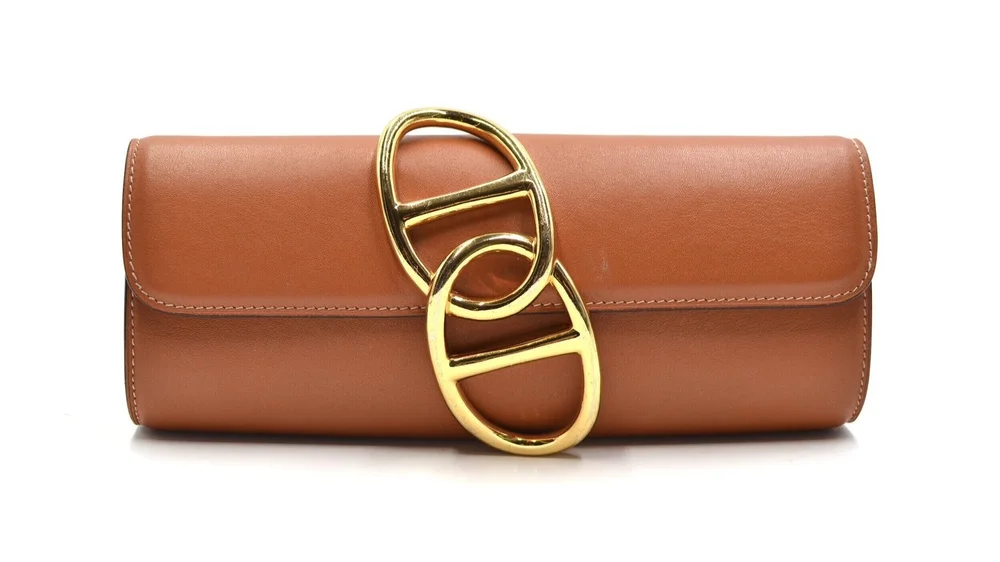 Pochette Hermès Occasion - Cuir Et Jute Beige, Très Bon état, Style Classique