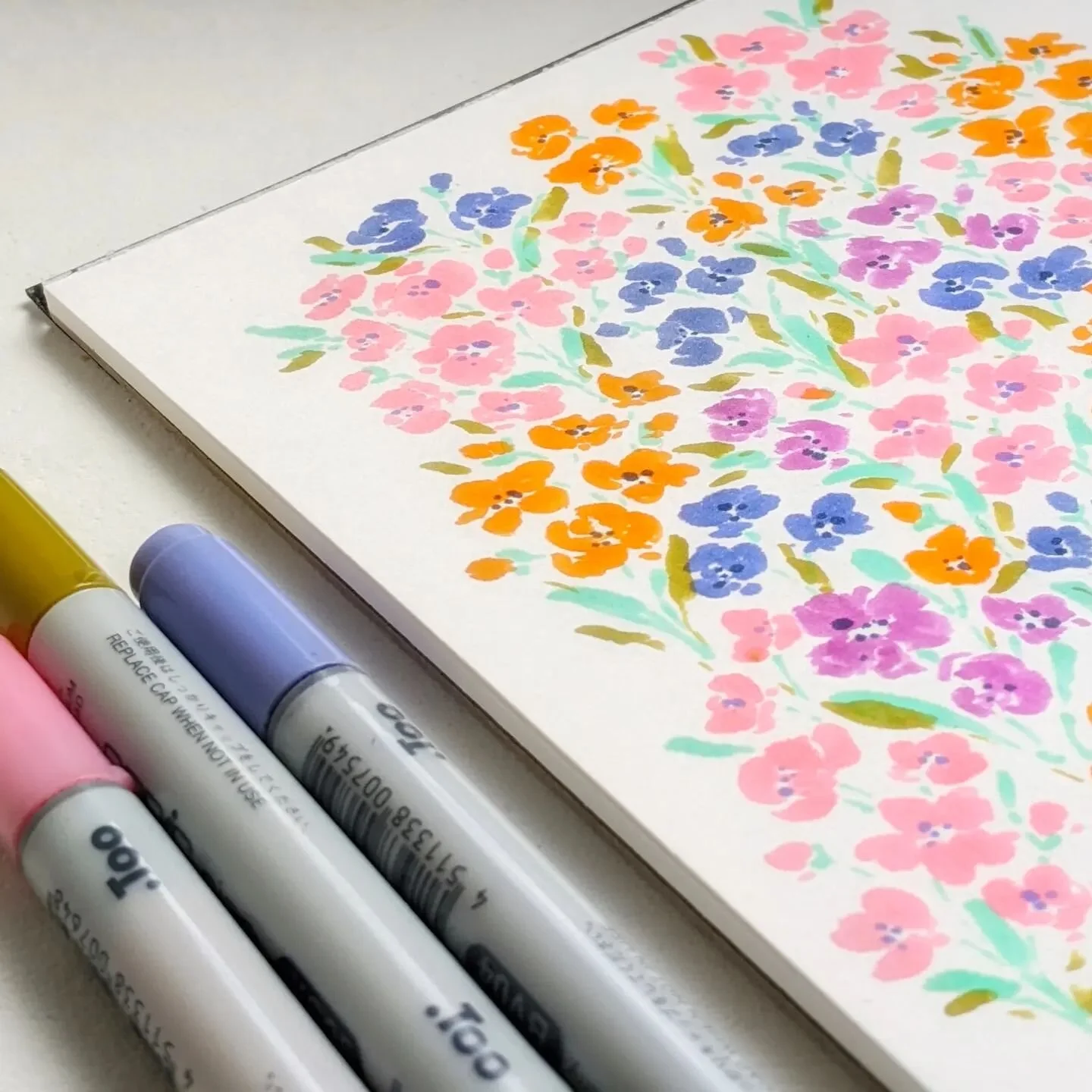 Sketching out florals and playing with colour, my happy place hiding from the world with pens and sketchbook in hand.
.
How are you all doing?
.
#floralpatterndesign #ditsy #colourplay #surfacepattern #designedinbristol #saturated 
#brightpastel