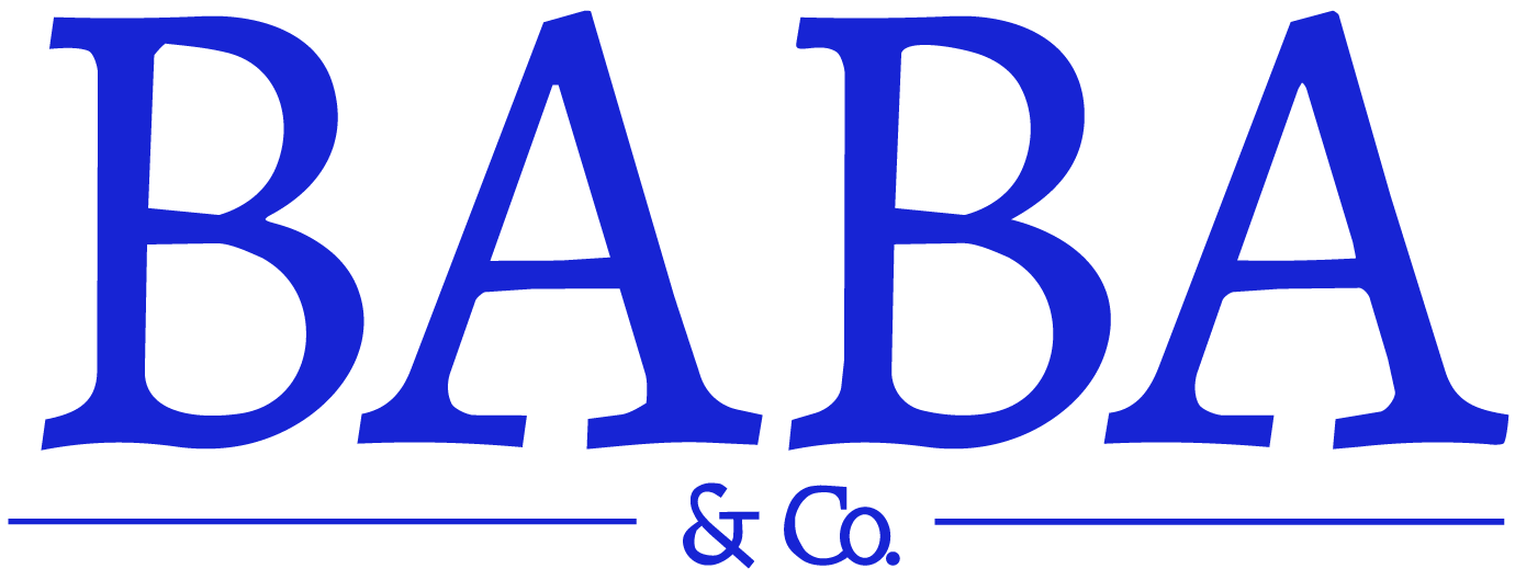 Baba & Co childrenswear text based logo in blue