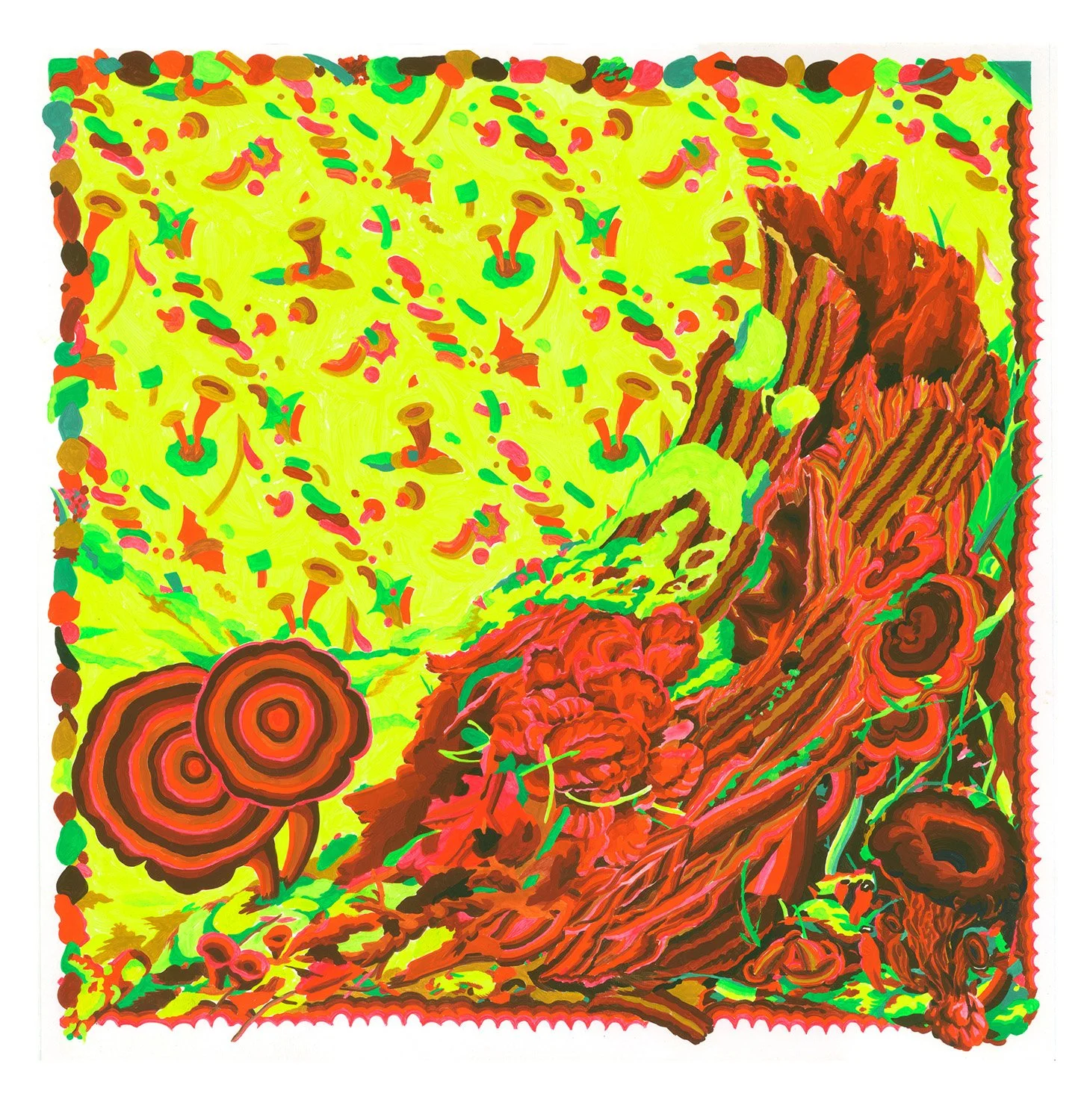 Trumpets (Forest Floor), 2025. 13 in x 13 in Gouache on paper
