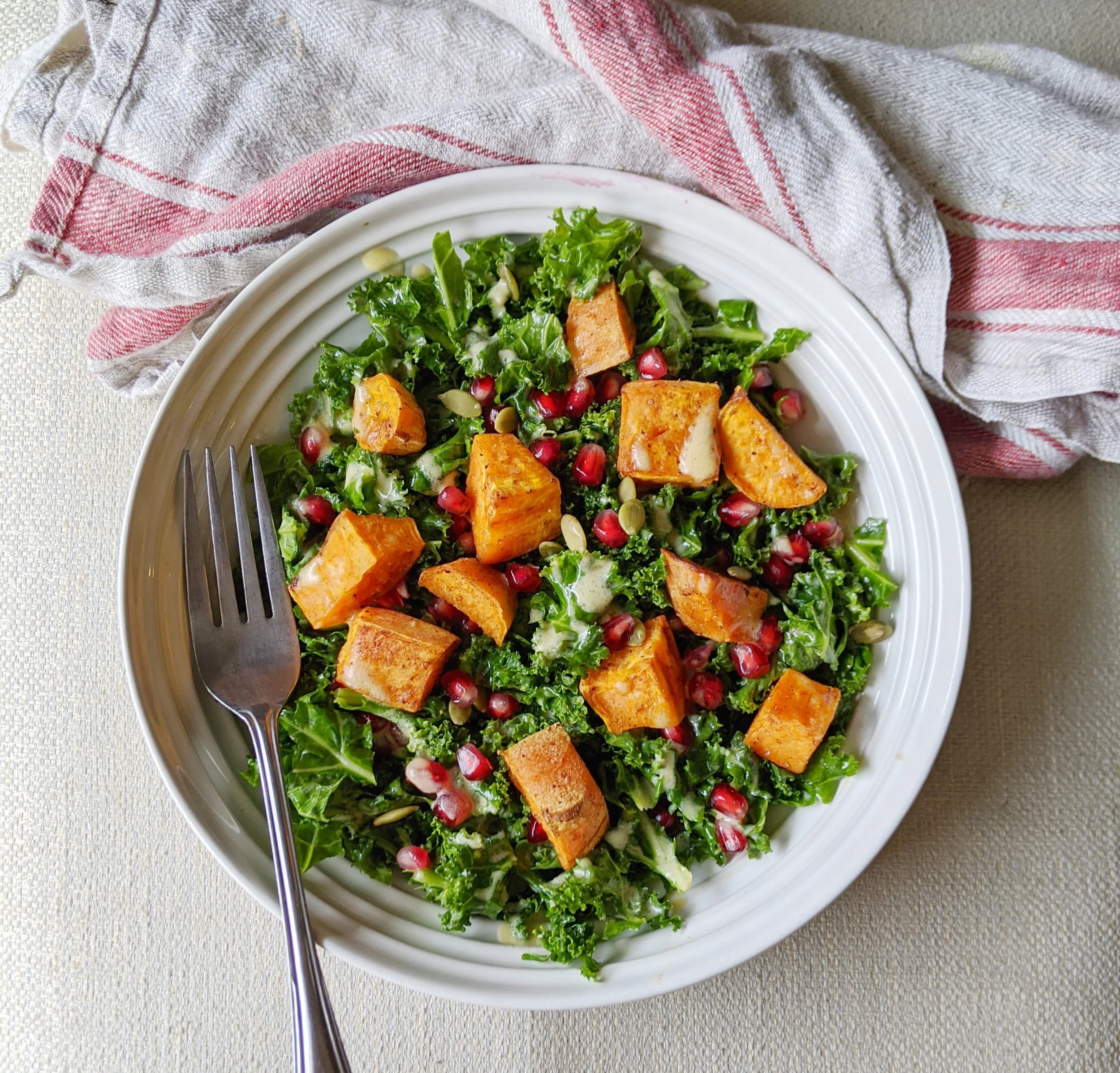 Kale, Sweet Potato, and Pomegranate Salad 