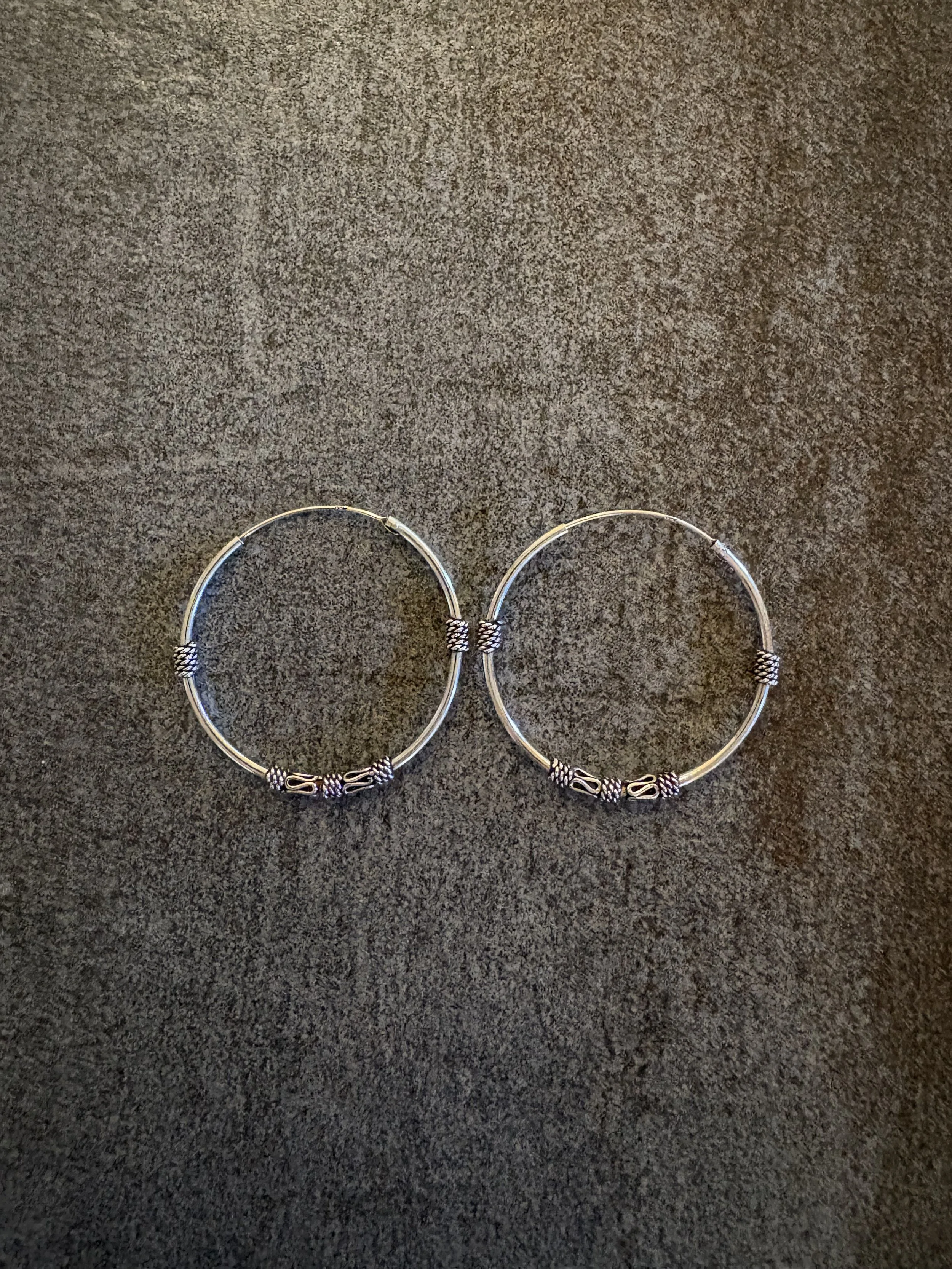 Sterling Silver Detailed Hoop Earrings