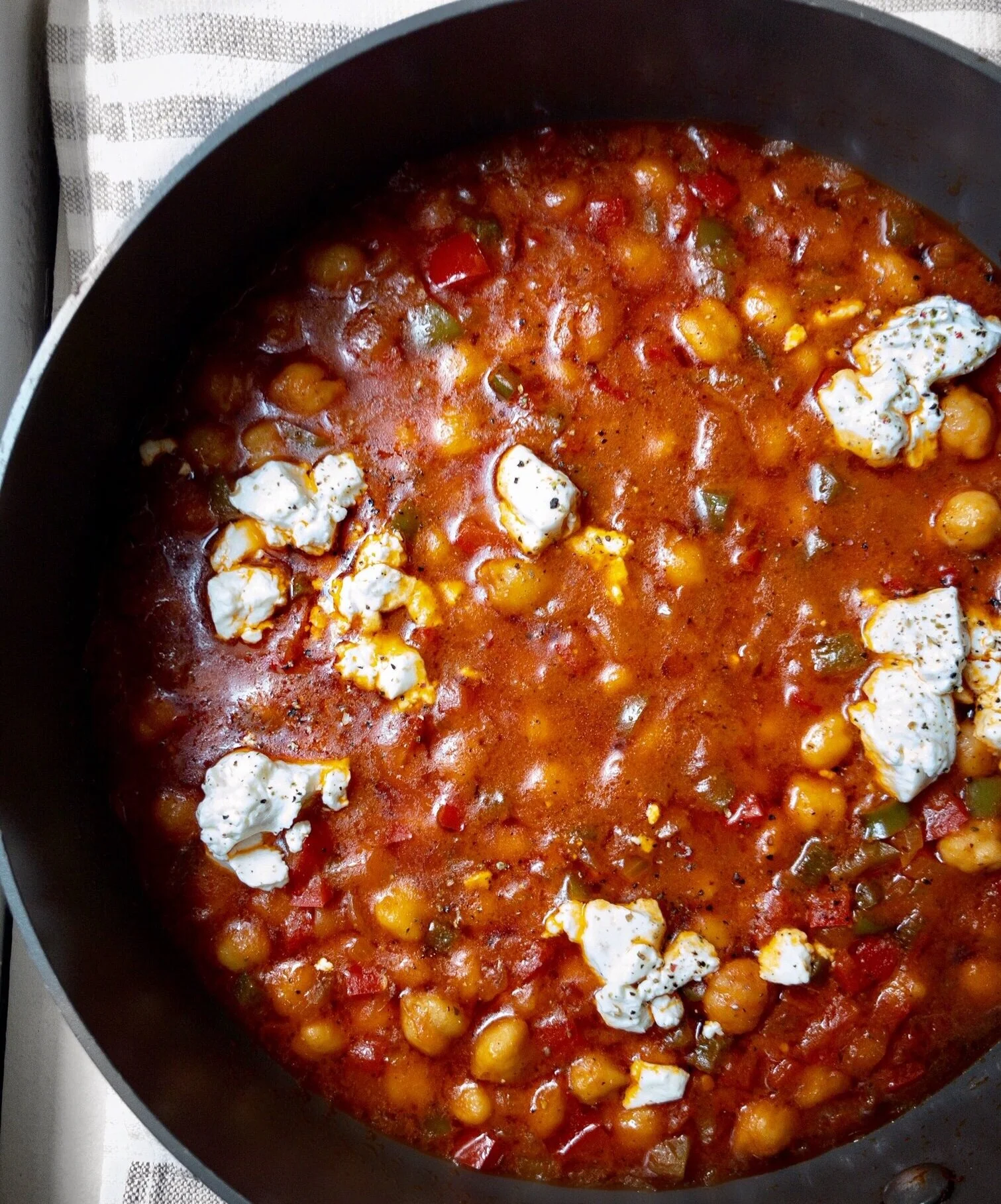 Spicy Chickpeas with Goat Cheese Crumble